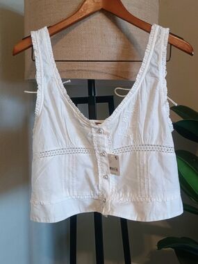 Free People Kerry Top White Smocked Tie-Shoulder Women's Top Large